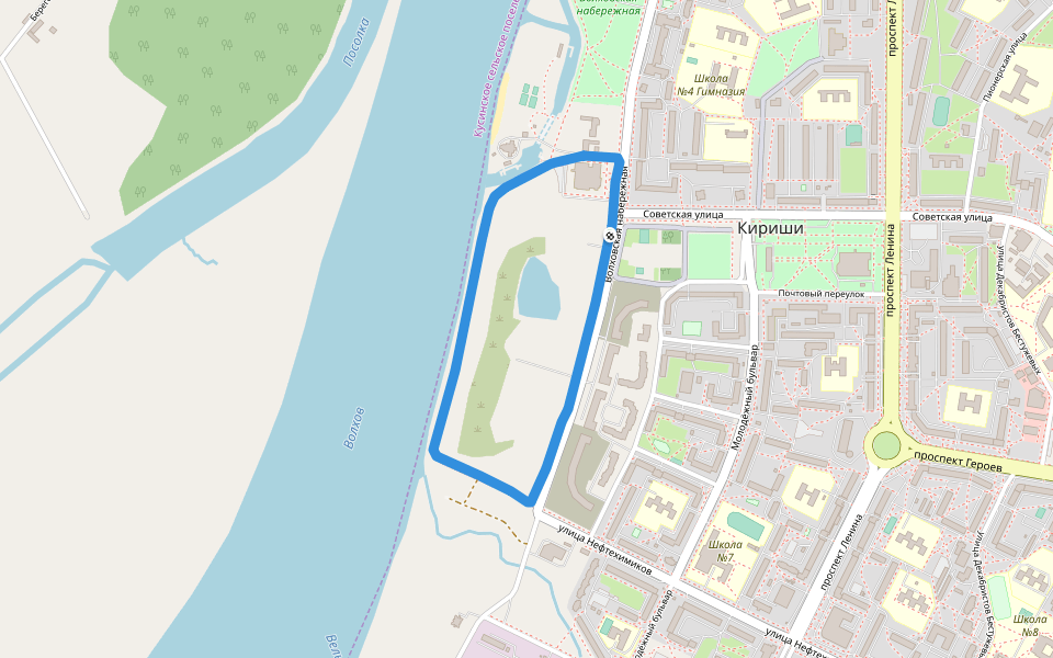 Волхов walking route map in Kirishi