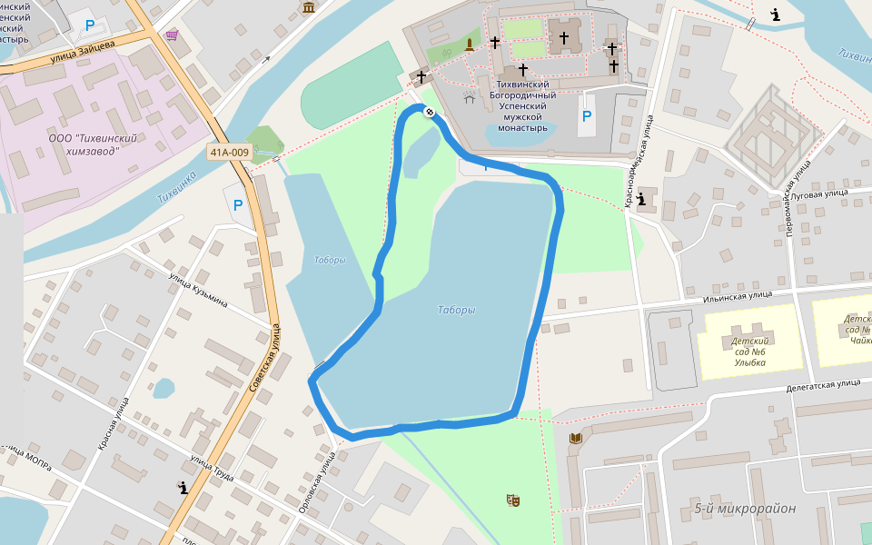 Таборы walking route map in Tikhvin