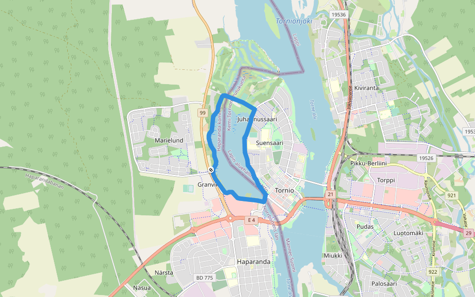 Länsirannanpuisto walking route map in Haparanda