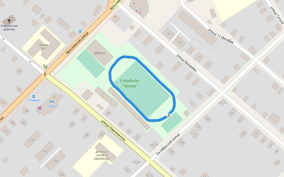 Стадион "Чайка" walking route map in Uglich