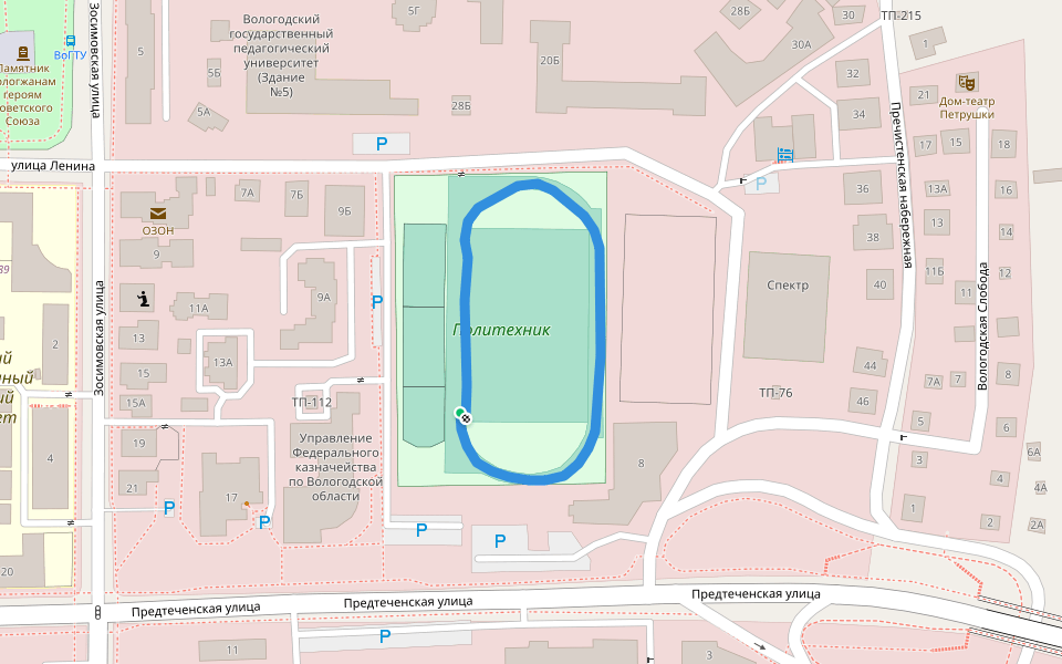 Политехник walking route map in Vologda