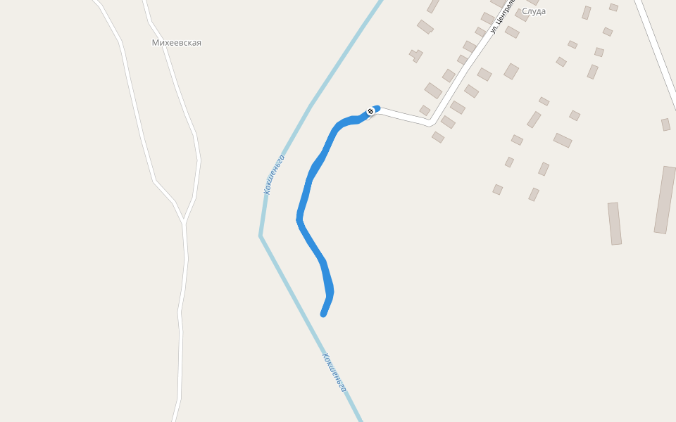 Слуда walking route map in Sluda
