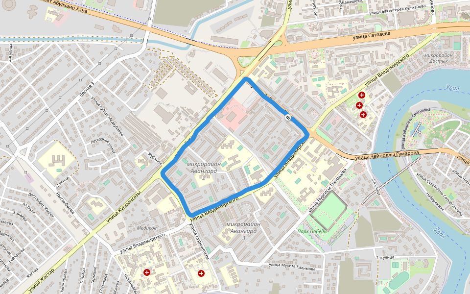 Atyrau walking route map in Atyrau