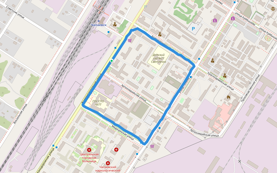 ГОУ СПО ЧХТТ walking route map in Chapayevsk