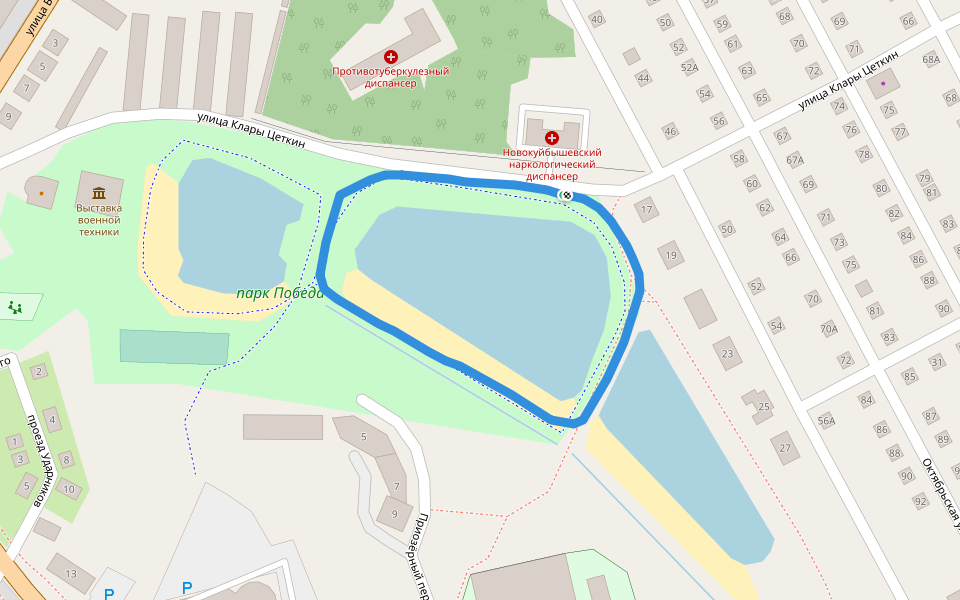 парк Победa walking route map in Novokuybyshevsk