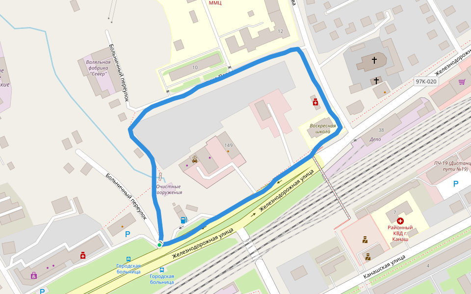 Больничный переулок walking route map in Kanash