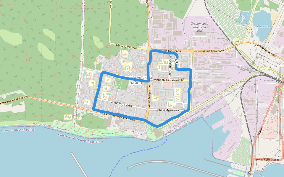 Круг комсомолького района. walking route map in Tolyatti