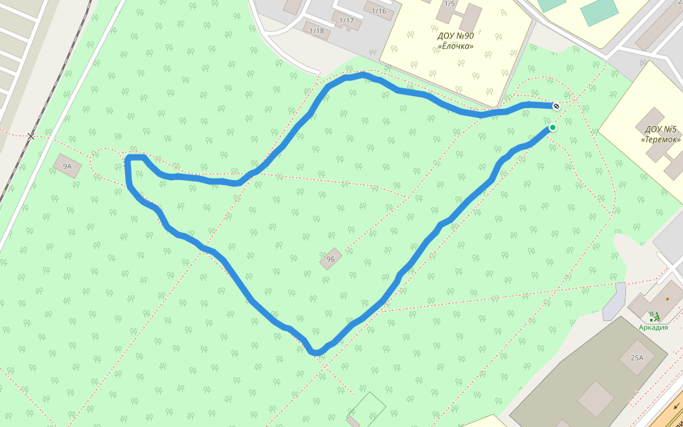 Комсомольский парк walking route map in Naberezhnye Chelny