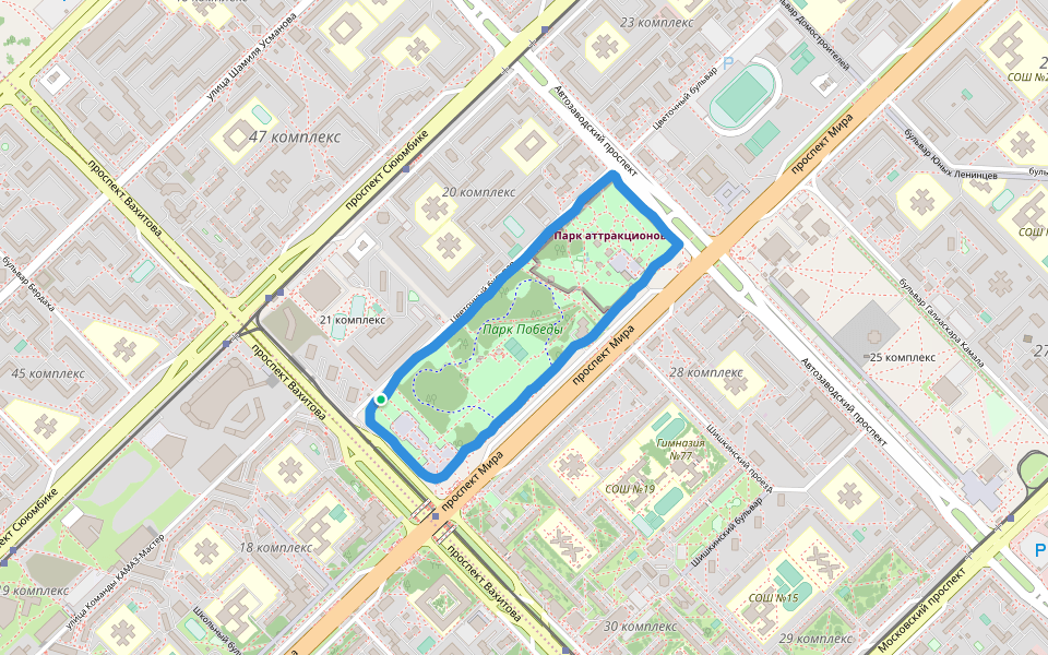 Парк Победы walking route map in Naberezhnye Chelny