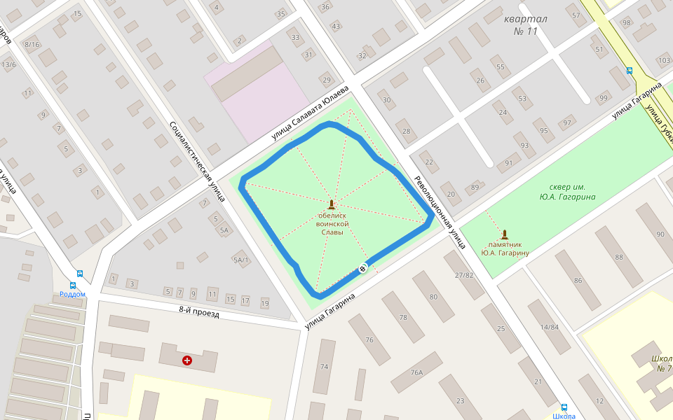 парк Победы walking route map in Ishimbay