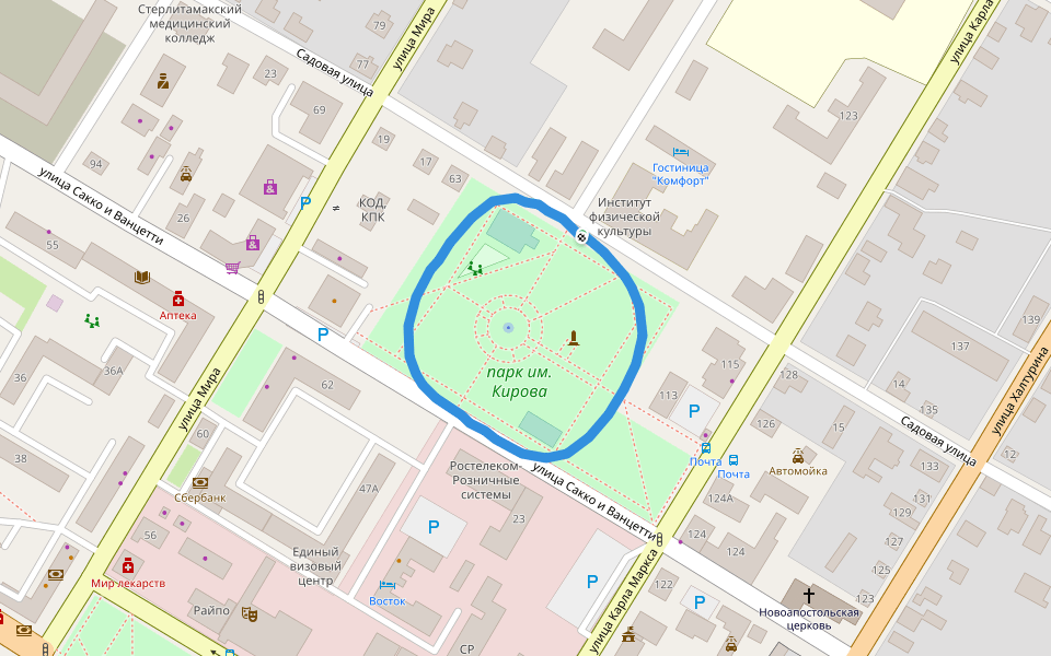 парк им. Кирова walking route map in Sterlitamak