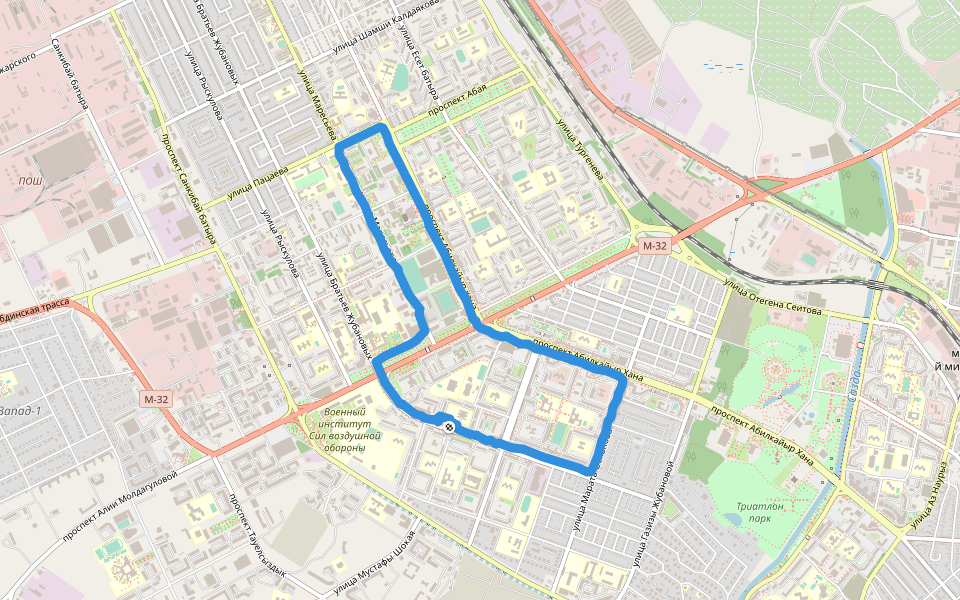 Ғашықтар аллеясы walking route map in Aktobe