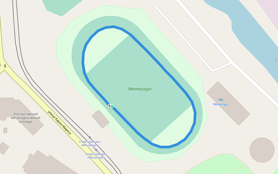 Металлург walking route map in Zlatoust