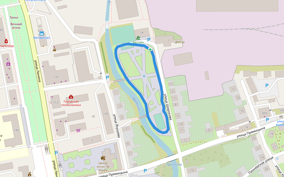 Уфалейка walking route map in Prigorodnyy