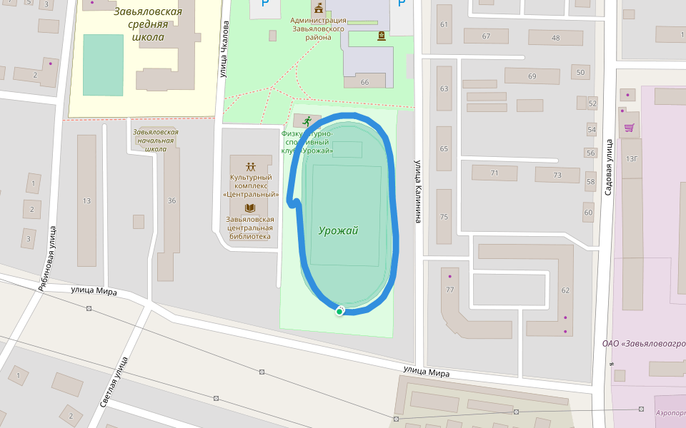 Урожай walking route map in Zav'yalovo