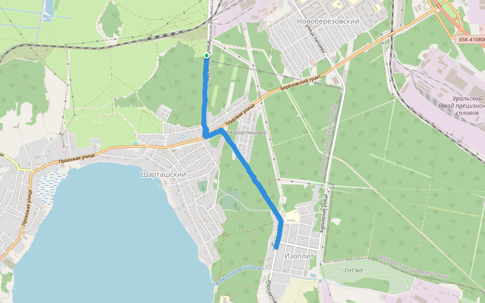 Школа № 33 walking route map in Beryozovsky