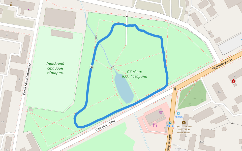 ПКиО им Ю.А. Гагарина walking route map in Verkhnyaya Salda