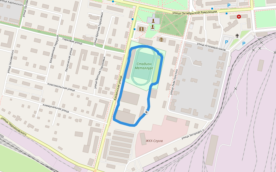 Стадион Металлург walking route map in Serov