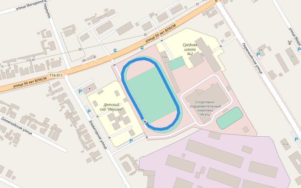 Средняя школа №2 walking route map in Isetskoe