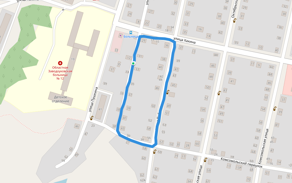 Областная Заводоуковская больница № 12 walking route map in Zavodoukovsk