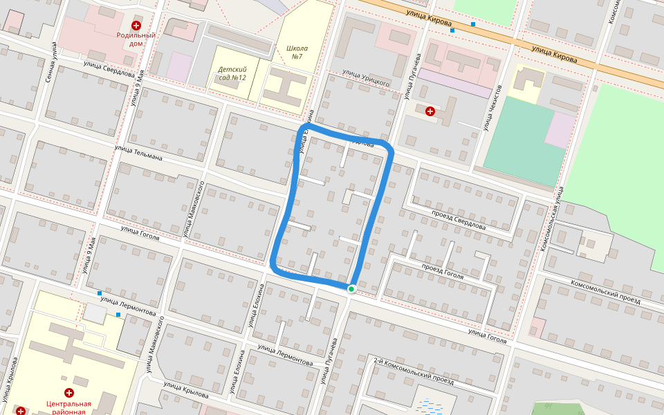 Школа №7 walking route map in Tavda