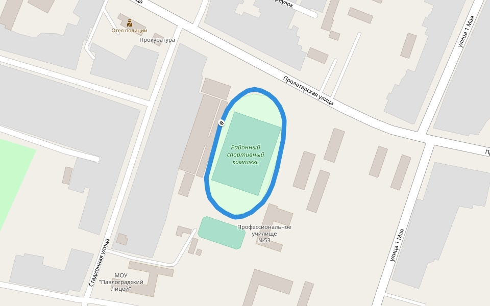 Районный спортивный комплекс walking route map in Pavlogradka