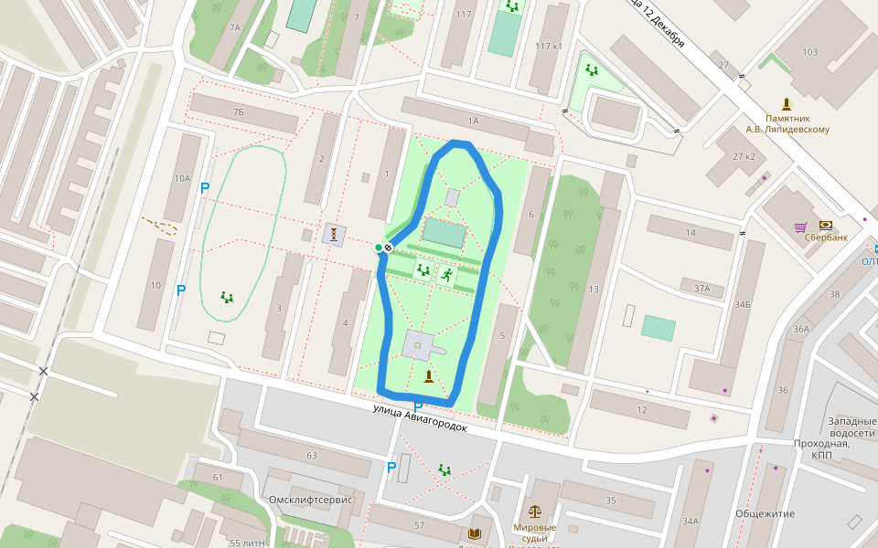 Сквер Героев-авиаторов walking route map in Tyukalinsk