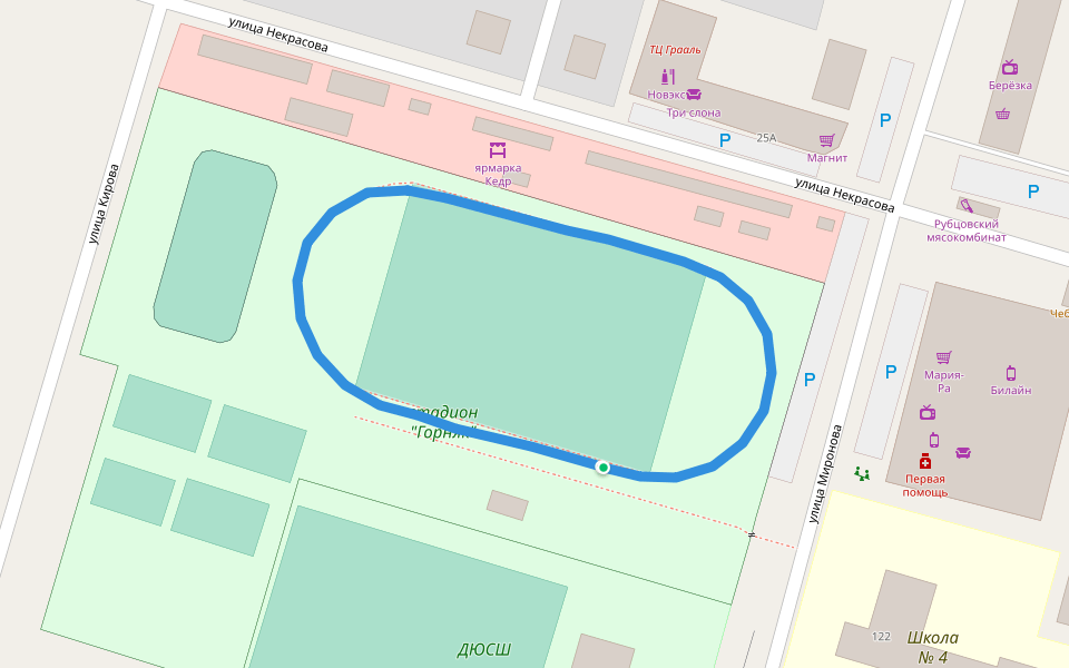 стадион "Горняк" walking route map in Gornyak