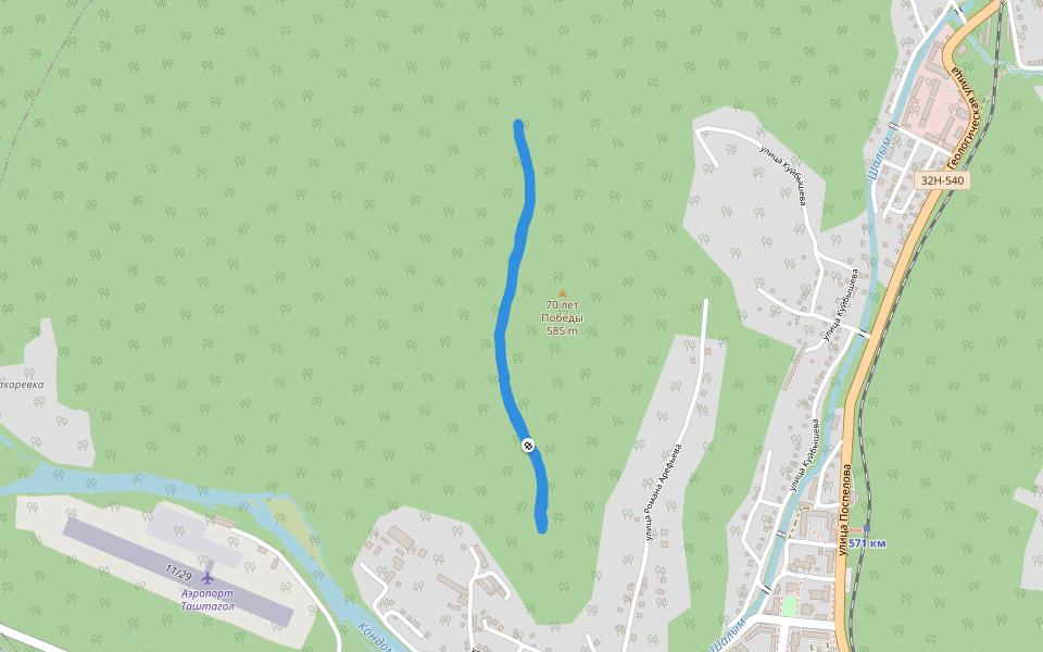 70 лет Победы walking route map in Tashtagol