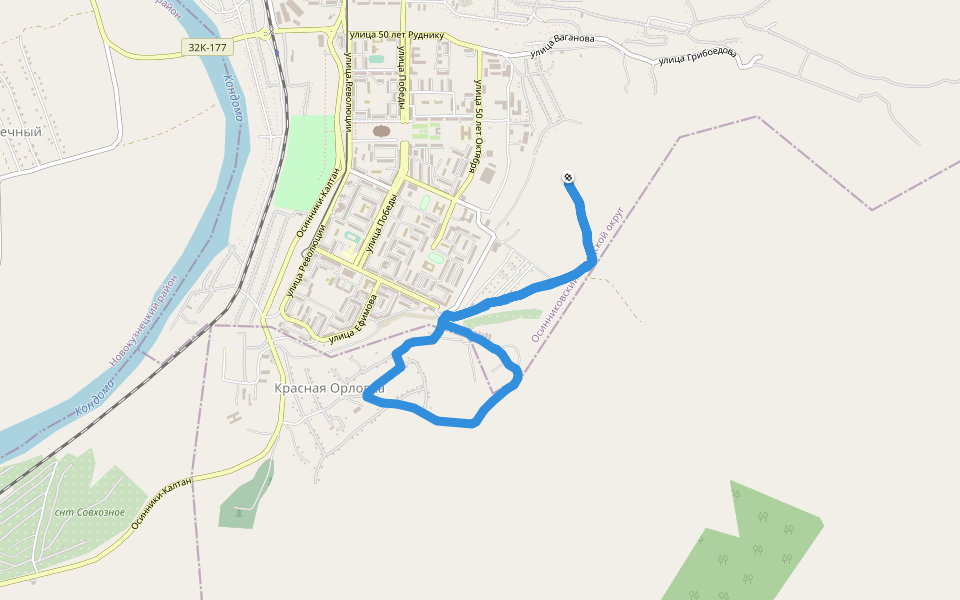 городская больница города Осинники walking route map in Osinniki