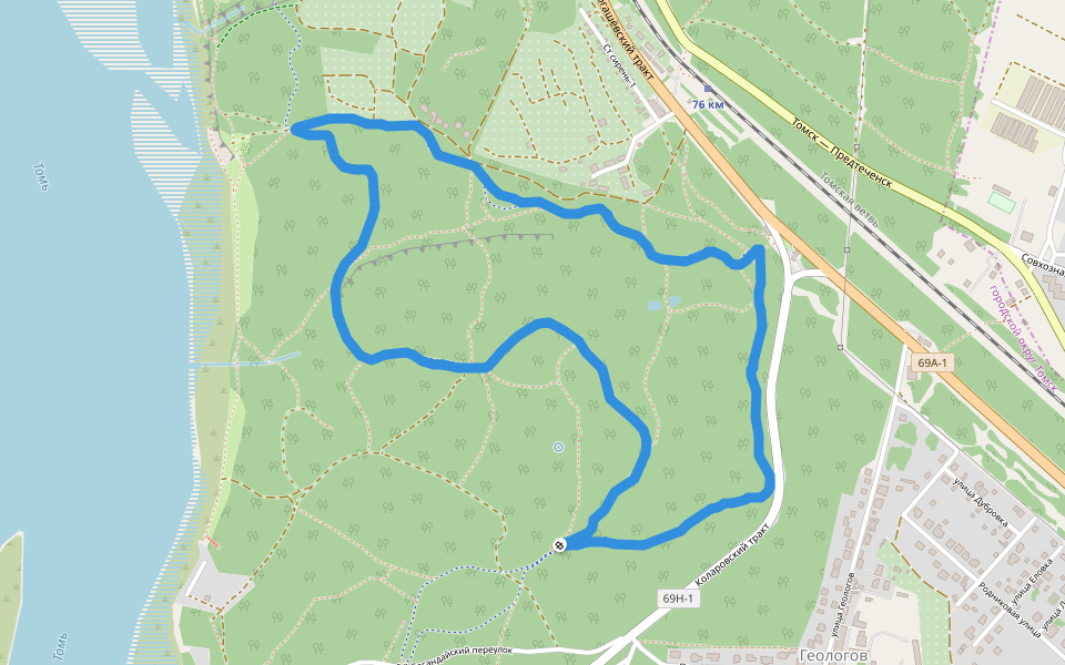 Лесопарковая зона walking route map in Tomsk