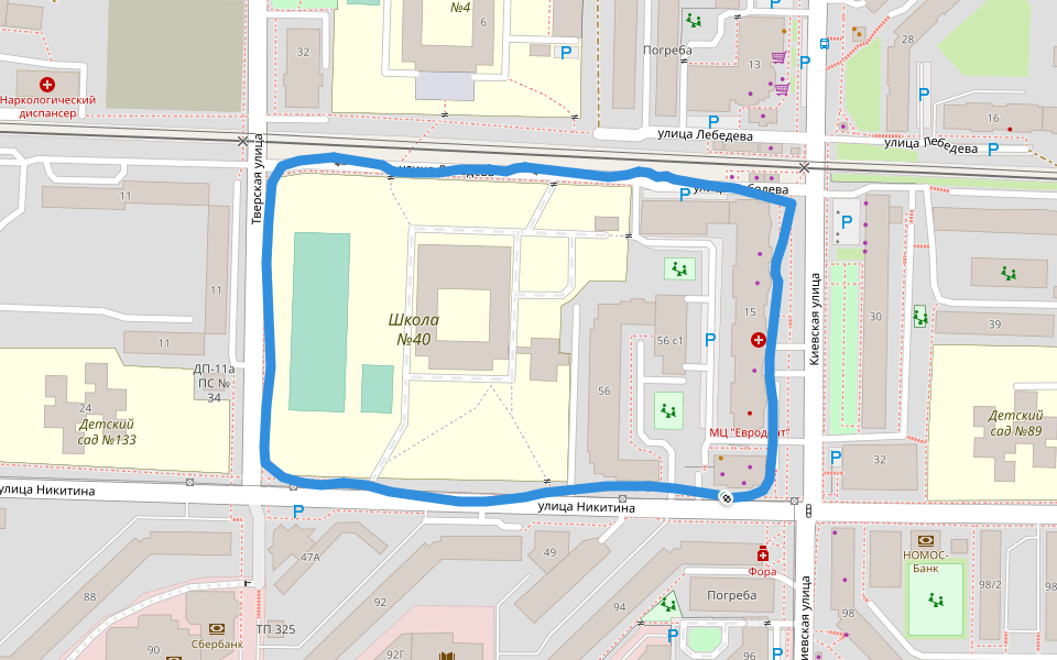 Школа №40 walking route map in Tomsk