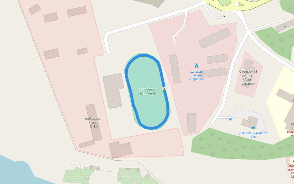Стадион «Юпитер» walking route map in Seversk