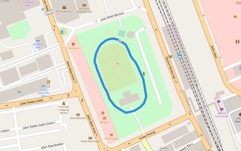 Lapangan Merdeka walking route map in Medan