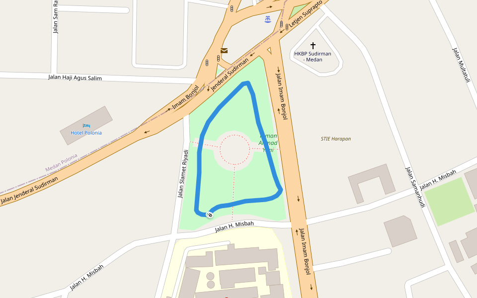 Taman Ahmad Yani walking route map in Medan