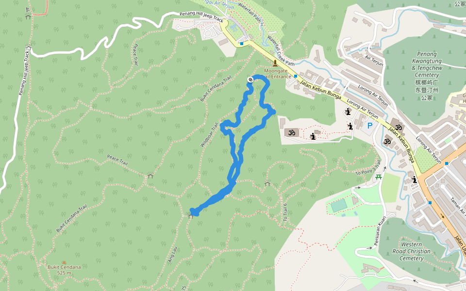 Penang Central Hills walking route map in George Town