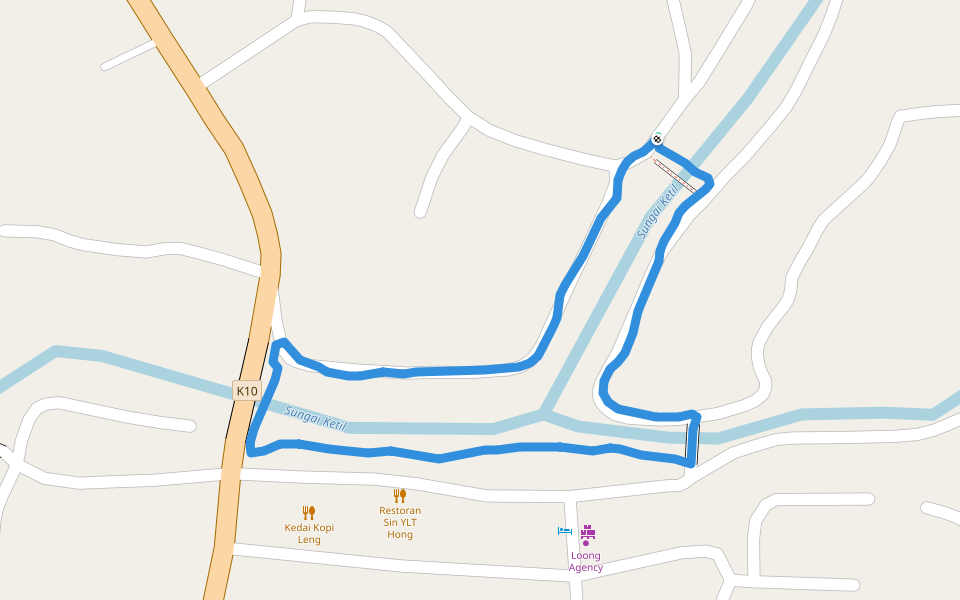 Hotel Riverview walking route map in Baling