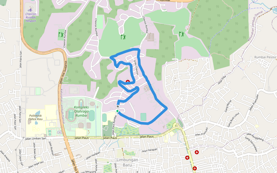 Chevron Rumbai walking route map in Pekanbaru