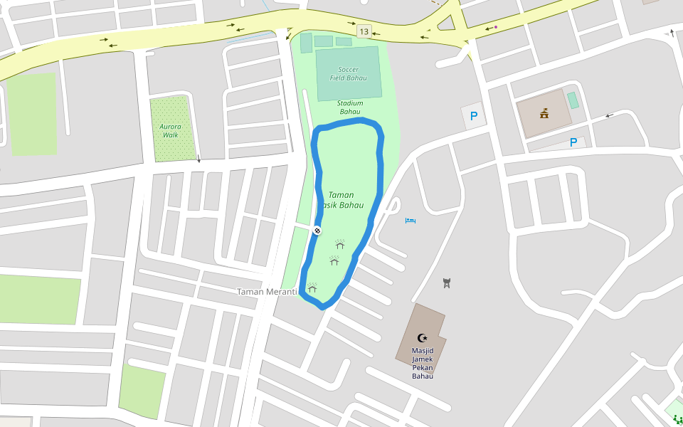 Taman Tasik Bahau walking route map in Bahau