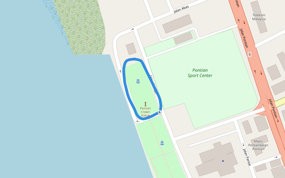 Pontian Sultan Crown Park walking route map in Pontian