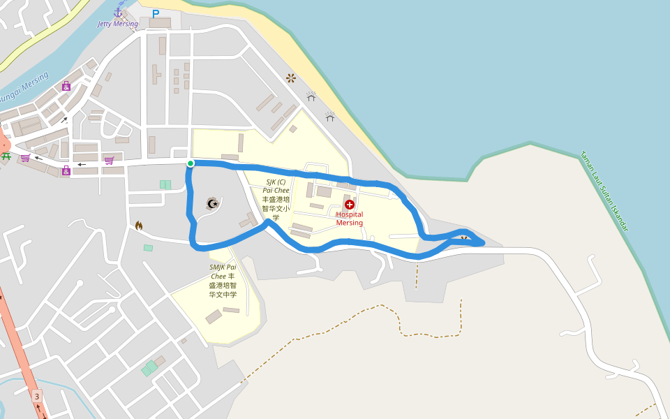 SMJK Pai Chee 丰盛港培智华文中学 walking route map in Mersing