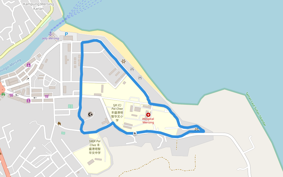 SMJK Pai Chee 丰盛港培智华文中学 walking route map in Mersing