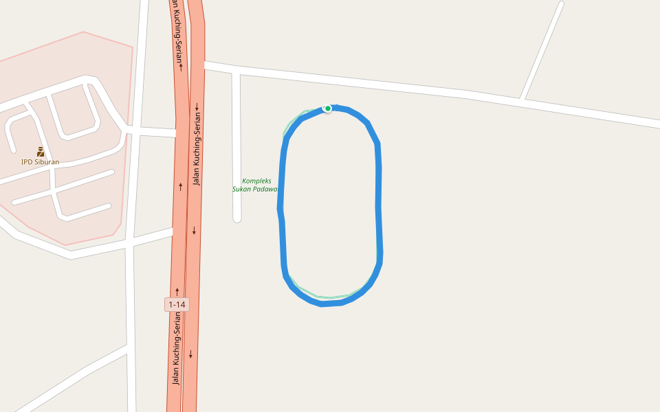 Kompleks Sukan Padawan walking route map in Siburan