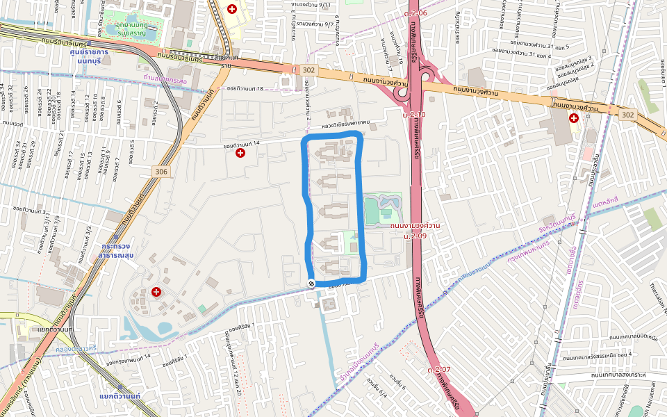สวนกีฬา กระทรวงสาธารณสุข walking route map in Nonthaburi