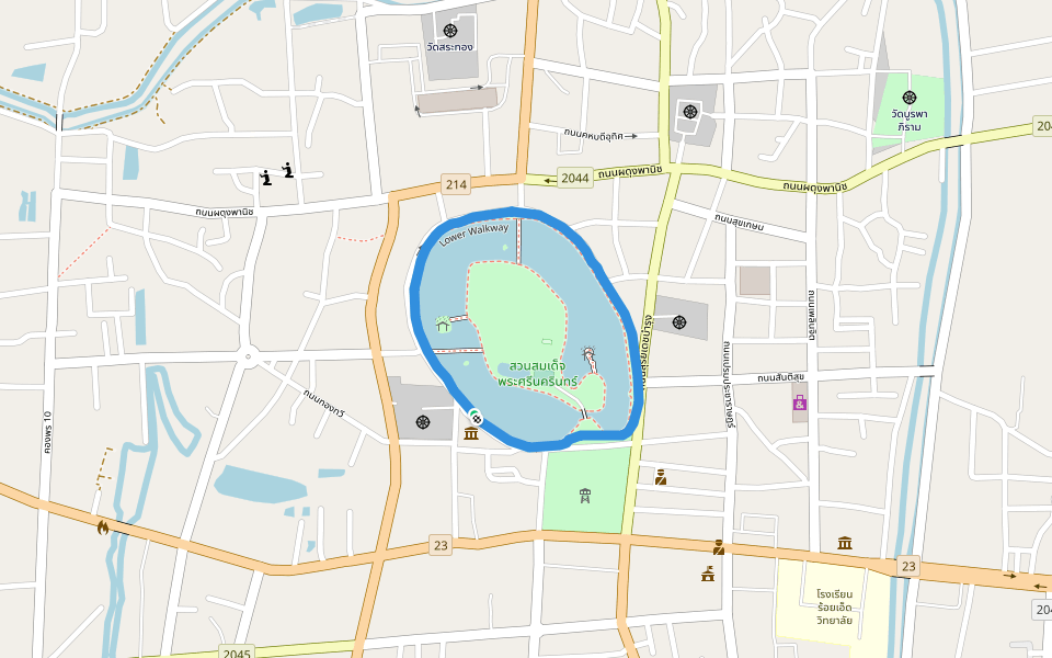 สวนสมเด็จพระศรีนครินทร์ walking route map in Tambon Nai Mueang