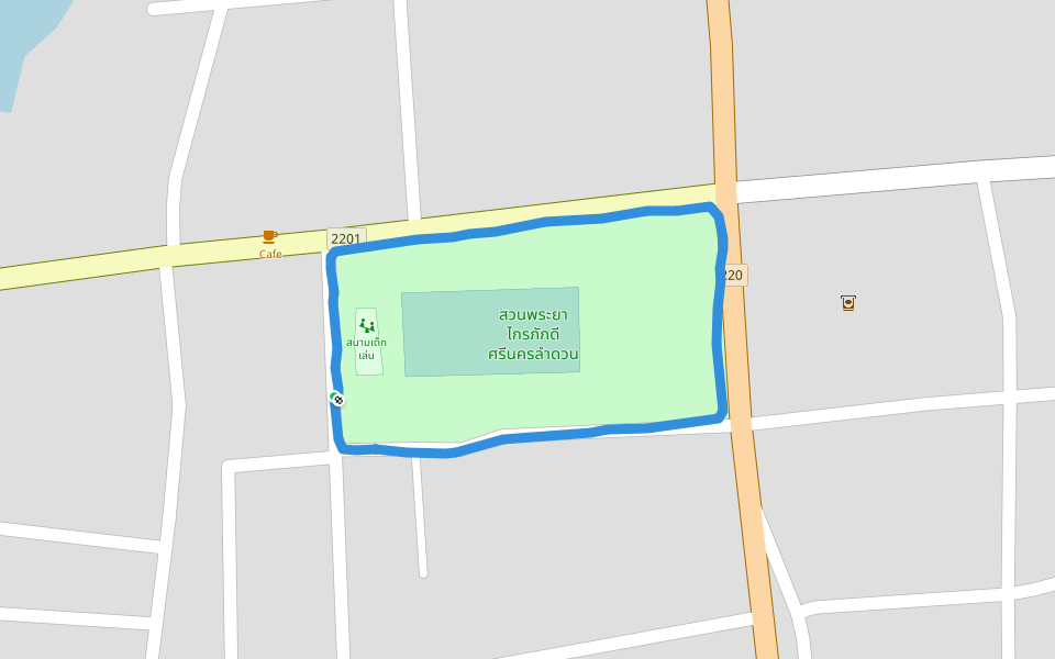 สวนพระยาไกรภักดีศรีนครลำดวน walking route map in Tambon Mueang Tai