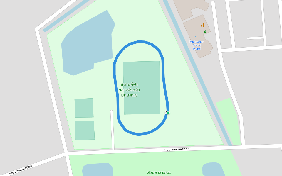 สนามกีฬากลางจังหวัดมุกดาหาร walking route map in Mukdahan