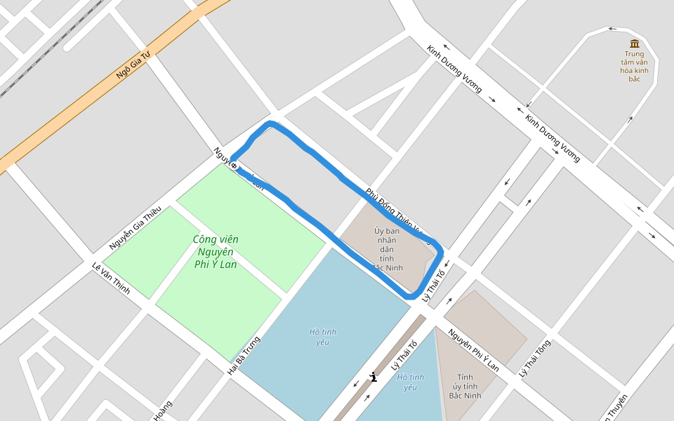 Công viên Nguyên Phi Ỷ Lan walking route map in Thành phố Bắc Ninh