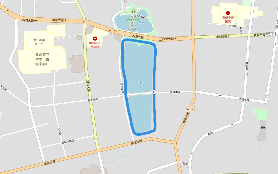 雷湖 walking route map in Zhan Jiang Shi