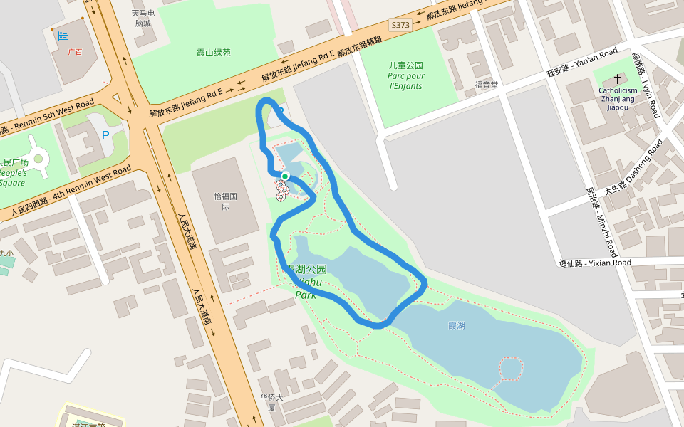 霞湖公园 walking route map in Zhan Jiang Shi